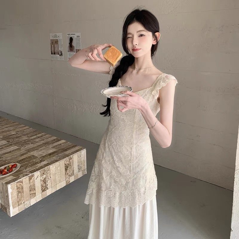 （XI ZI女装）2568时尚气质重工艺提花显瘦蕾丝拼接高级感连衣裙