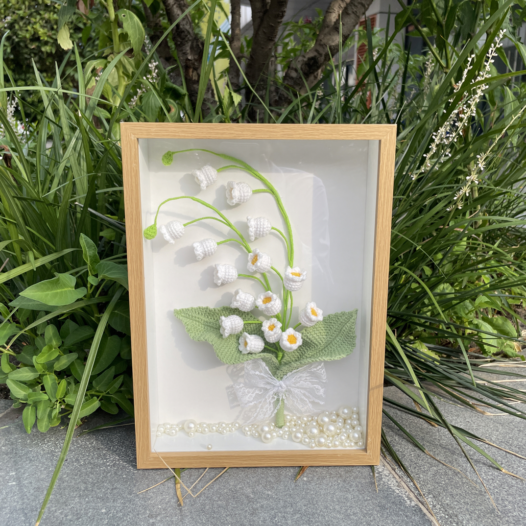 纯手工钩织白色铃兰相框家居摆件女生生日教师节礼物成品
