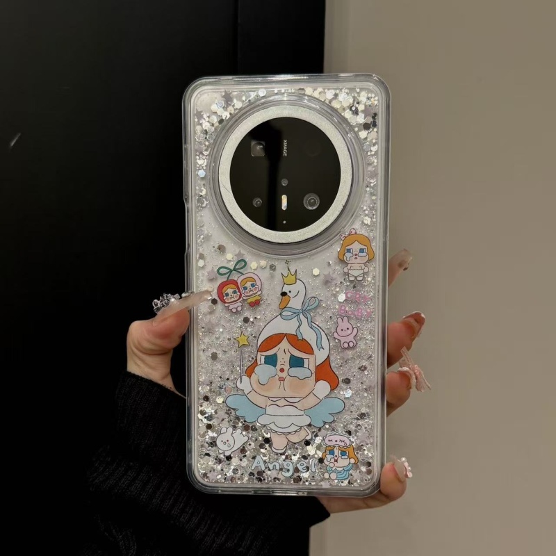 适用华为mate70pro手机壳苹果16promax韩系流沙哭娃天鹅翅膀头套