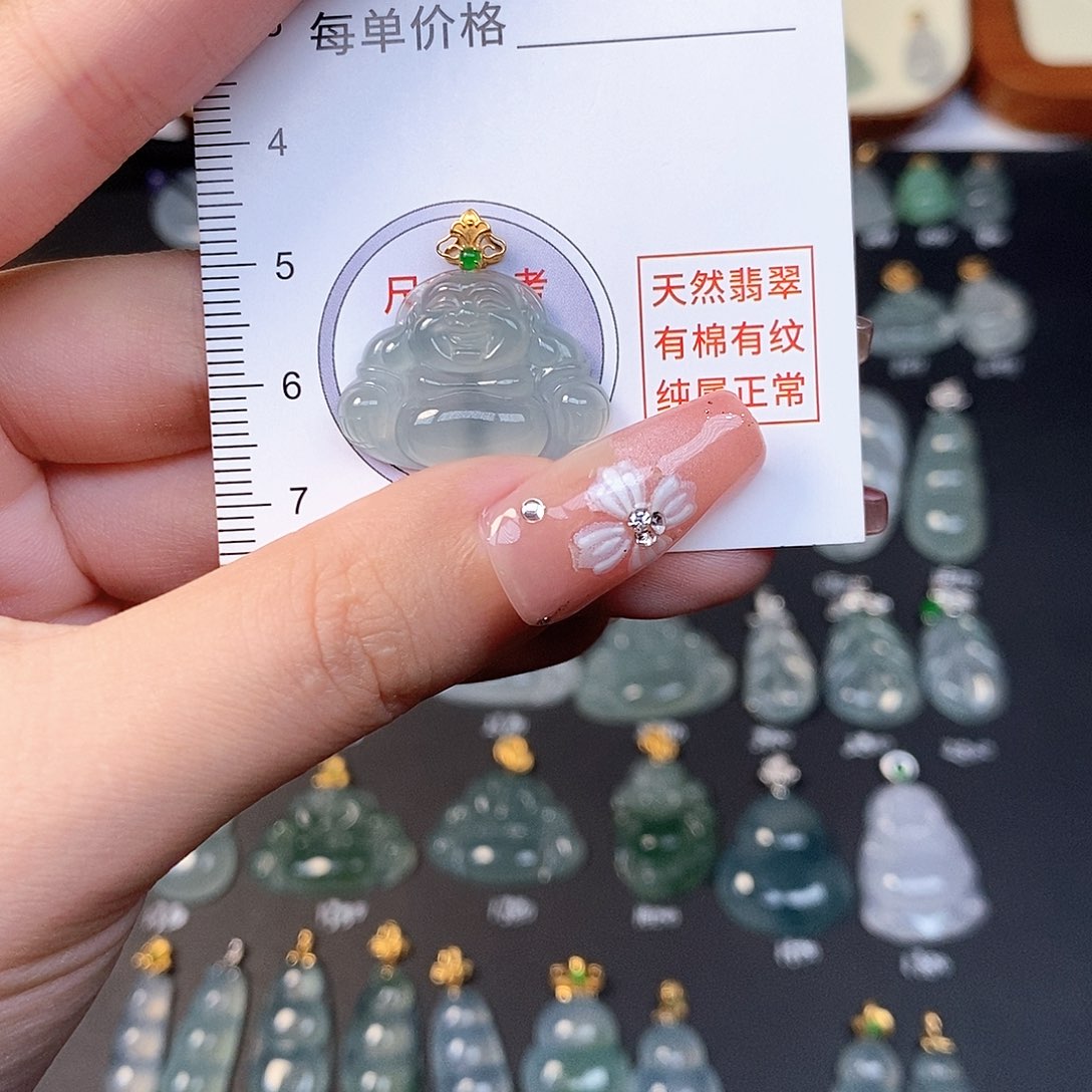 翡翠18K金镶嵌吊坠(不含链)全场缅甸A货翡翠