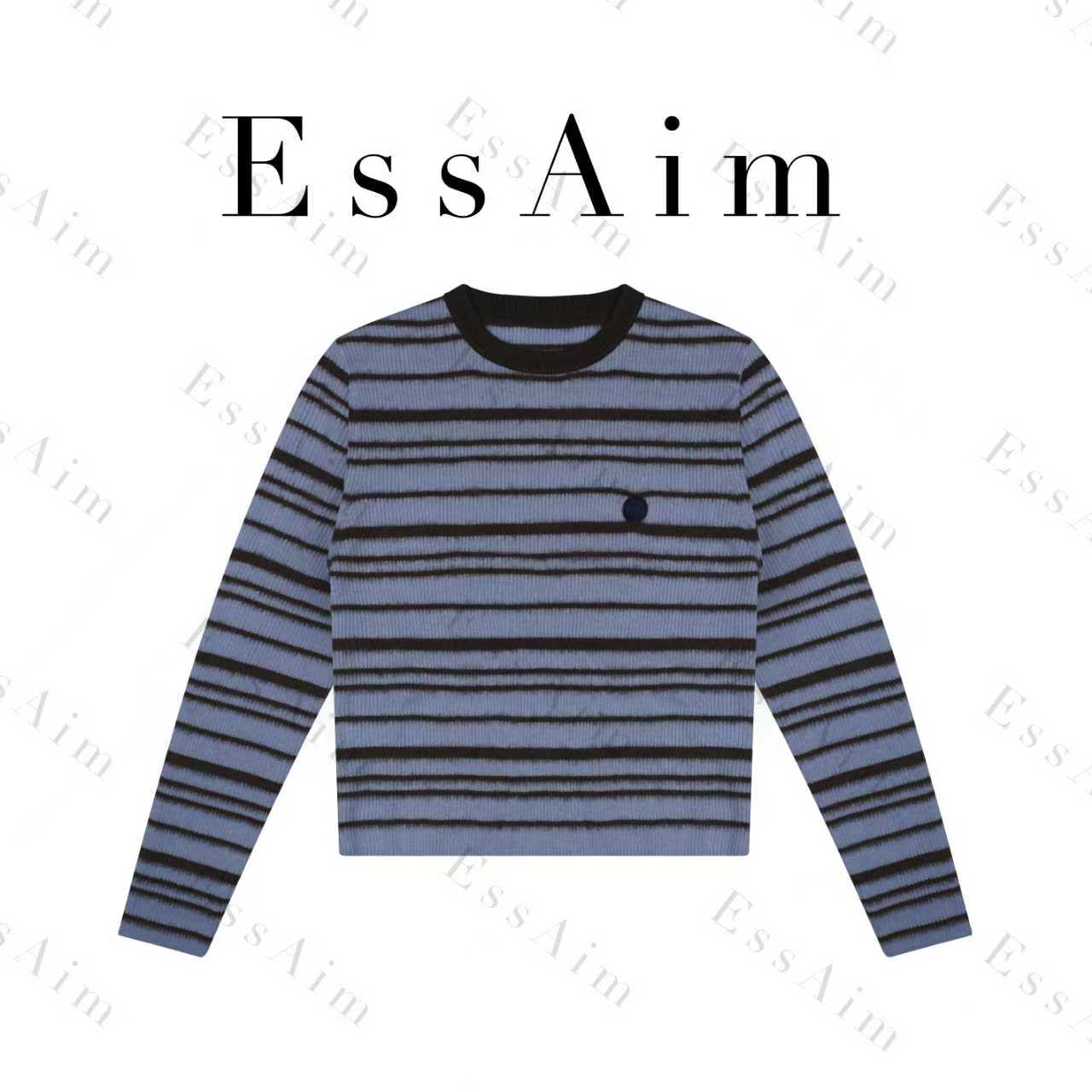 EssAim-0018针织条纹毛针织衫长袖圆领休闲百搭针织衫