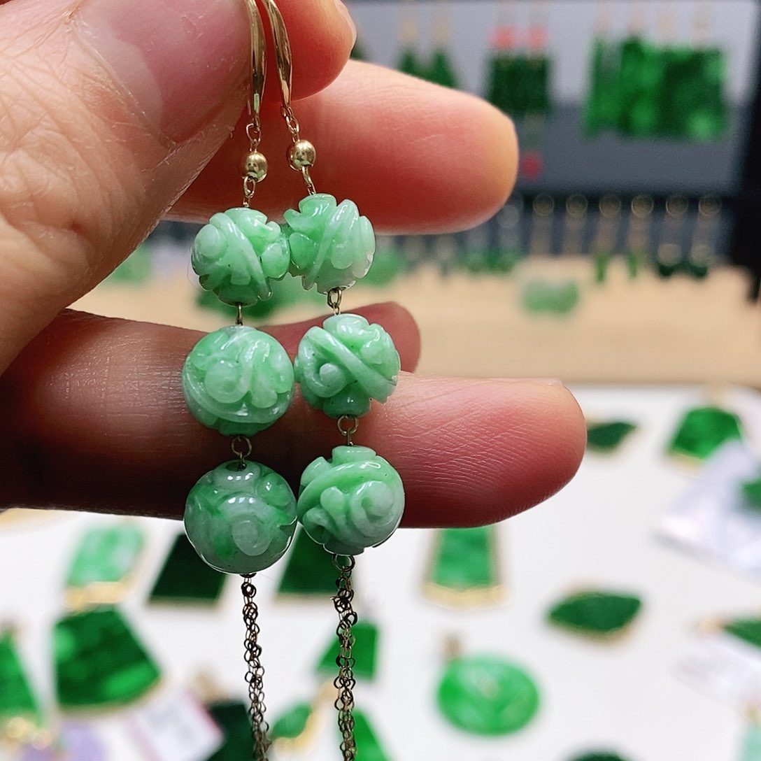 翡翠耳饰18K金镶嵌挂件