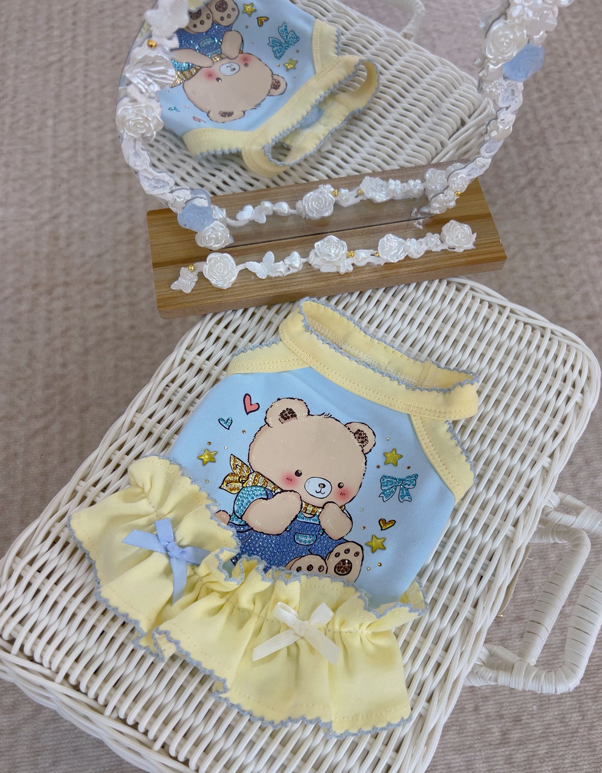 蓝色小熊烫钻挂脖裙宠物衣服不掉钻丨小饼干手作