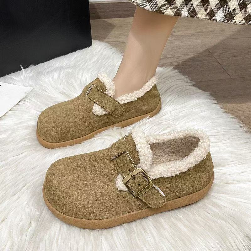 【品牌补贴】纯色复古港风秋冬加绒一脚蹬女鞋极简风棉鞋雪地靴BH