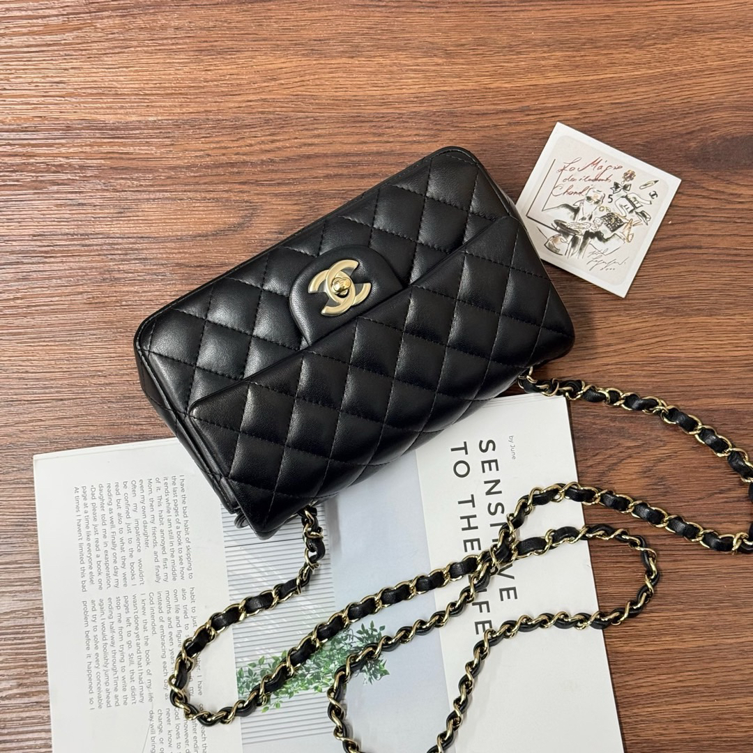 95新 Chanel/香奈儿 黑金羊皮 cf大mini/603267712