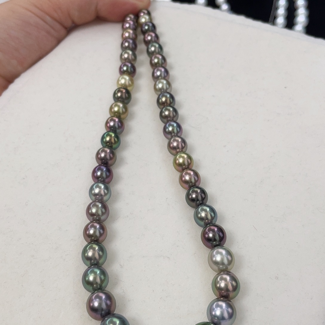 海水珍珠颈饰银S925镶嵌一***果8-10炫彩大溪地串