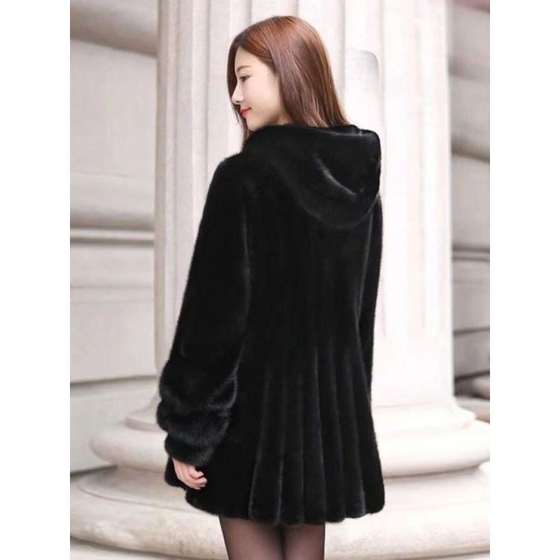 2025新海宁皮草貂皮大衣女款帽整貂中长款裘皮进口天鹅绒水貂外套