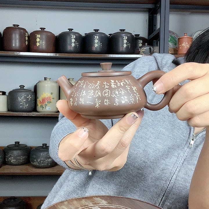 罐建水紫陶手工彩填壶