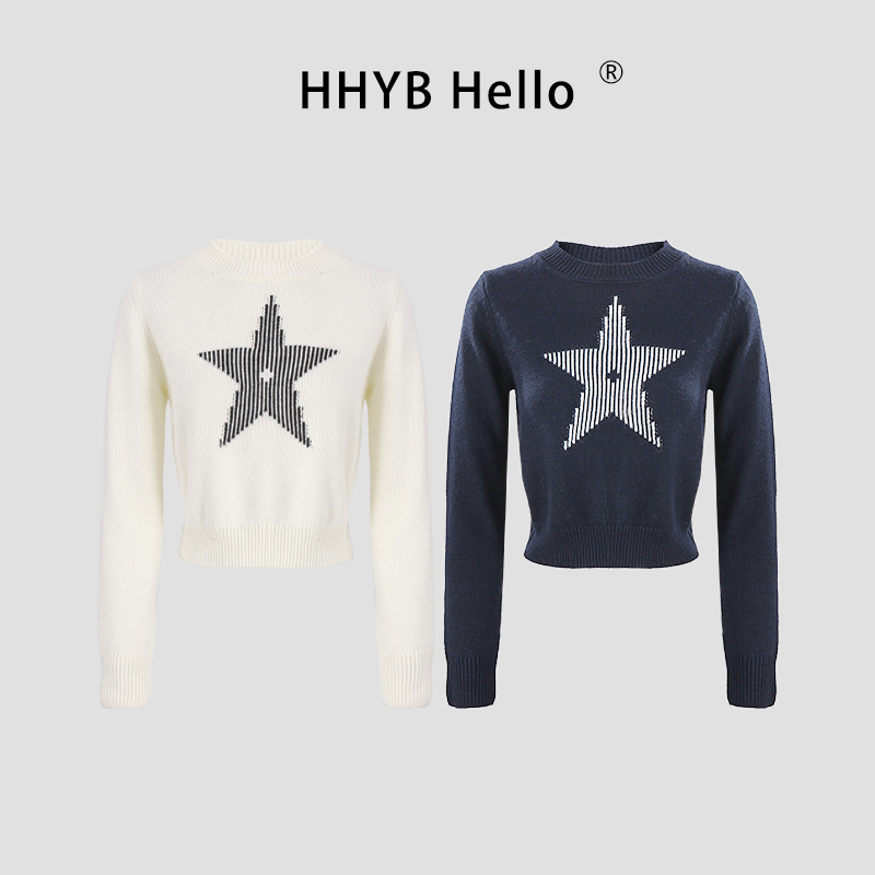 HHYB Hello2025早秋新款轻奢感时髦气质百搭套头短毛衣上衣M1371