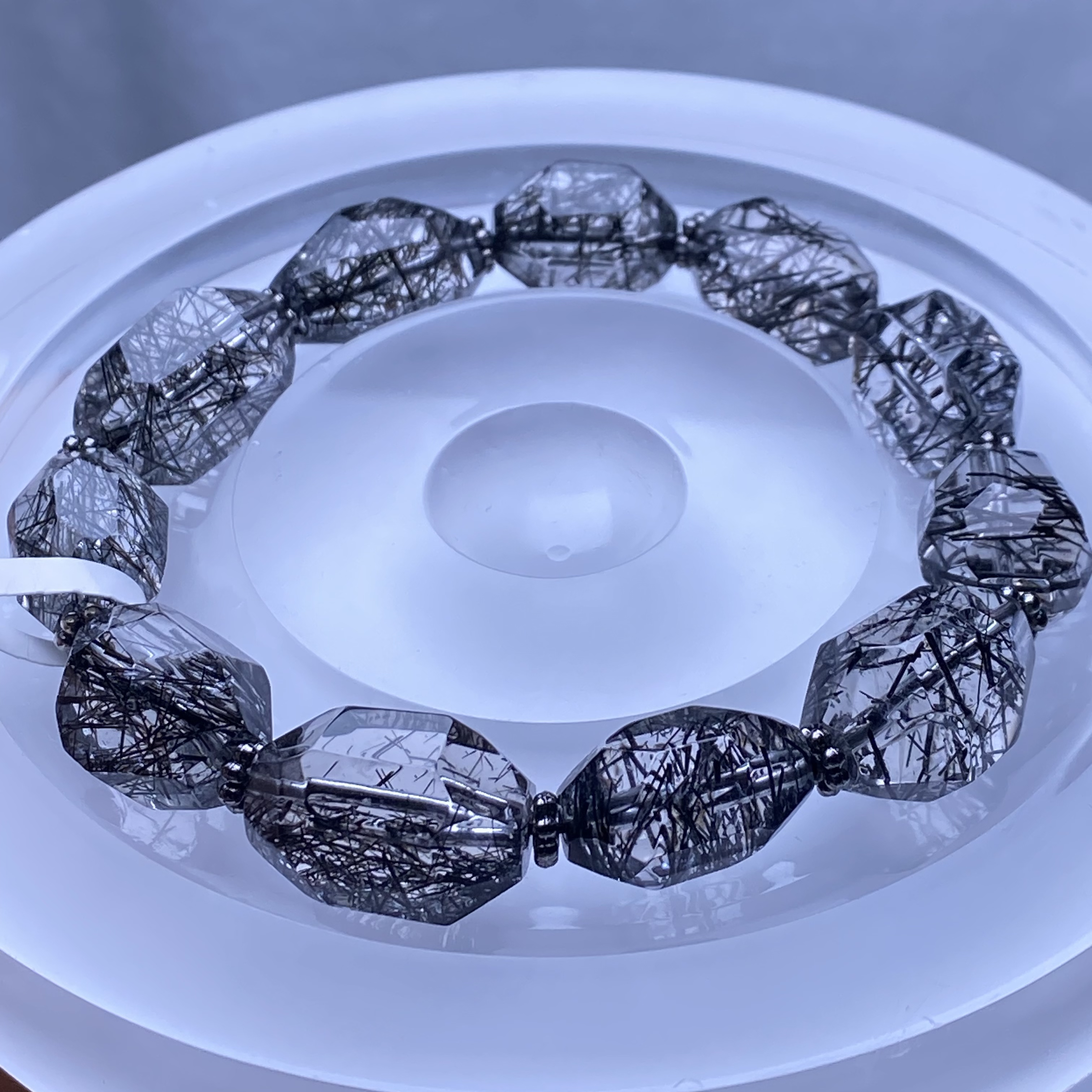天然原矿水晶黑发晶异形设计款蕾丝毕业级12mm一物一图一证全透体