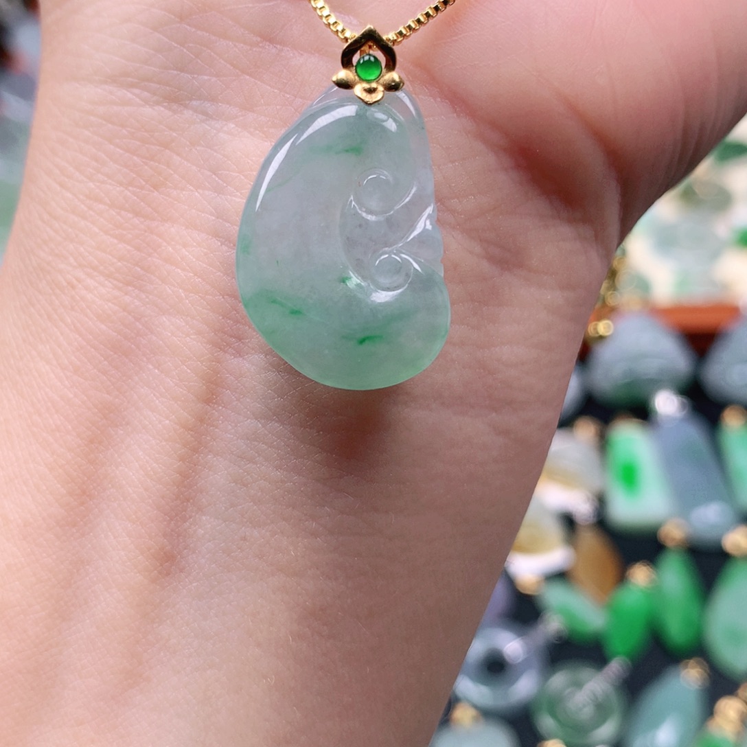 翡翠18K金镶嵌吊坠(不含链)