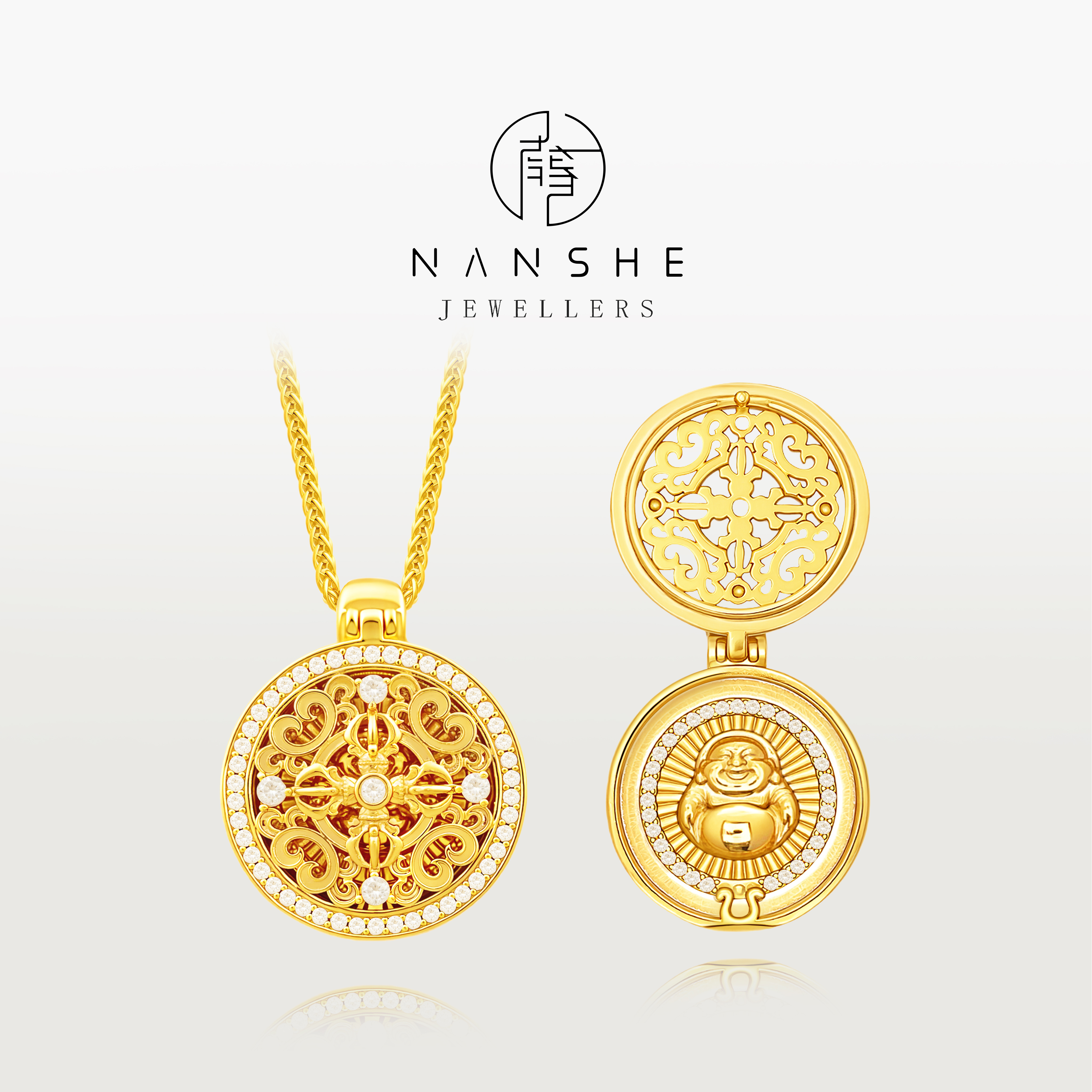 NANSHE/南奢 笑脸佛金刚杵招财嘎乌盒镂空项链女款