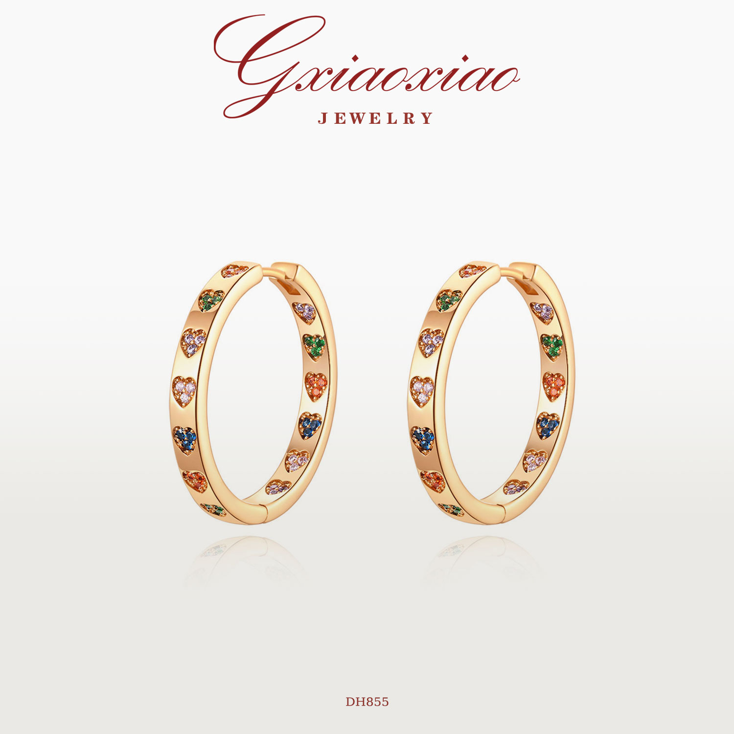 G XIAOXIAO 镀K金 轻奢气质高级百搭彩色爱心圆圈耳环 DH855