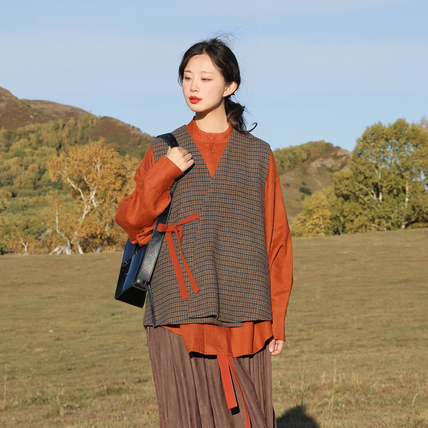 谜阿凰【浣溪沙无领对穿交马甲】汉元素2025年秋季新款汉服套装女