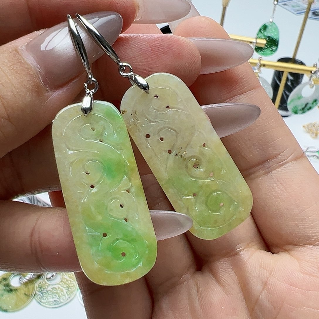 银S925镶嵌翡翠耳饰一*.天然缅甸A货翡翠
