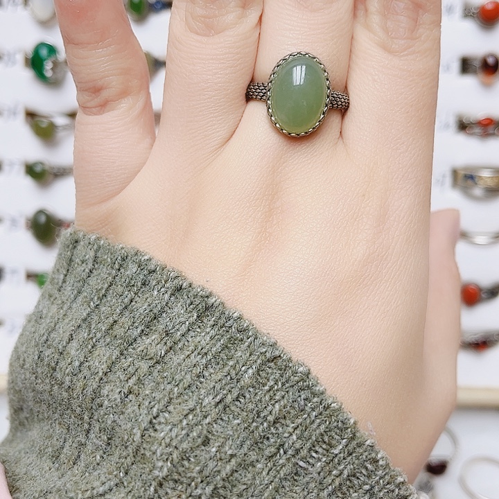 和田玉银S925镶嵌戒指