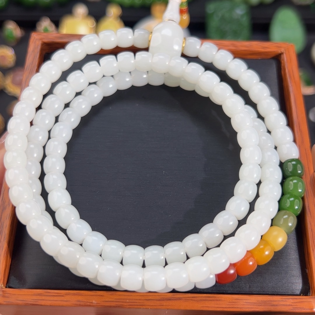 和田玉白玉直切珠串未镶嵌C***?