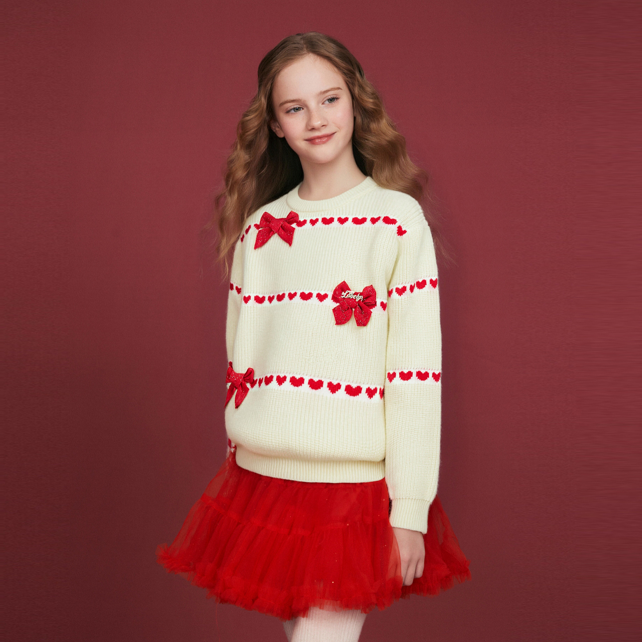 笛莎童装女童毛衣冬季新款时尚套头针织衫圣诞新年衣服-9N2565502