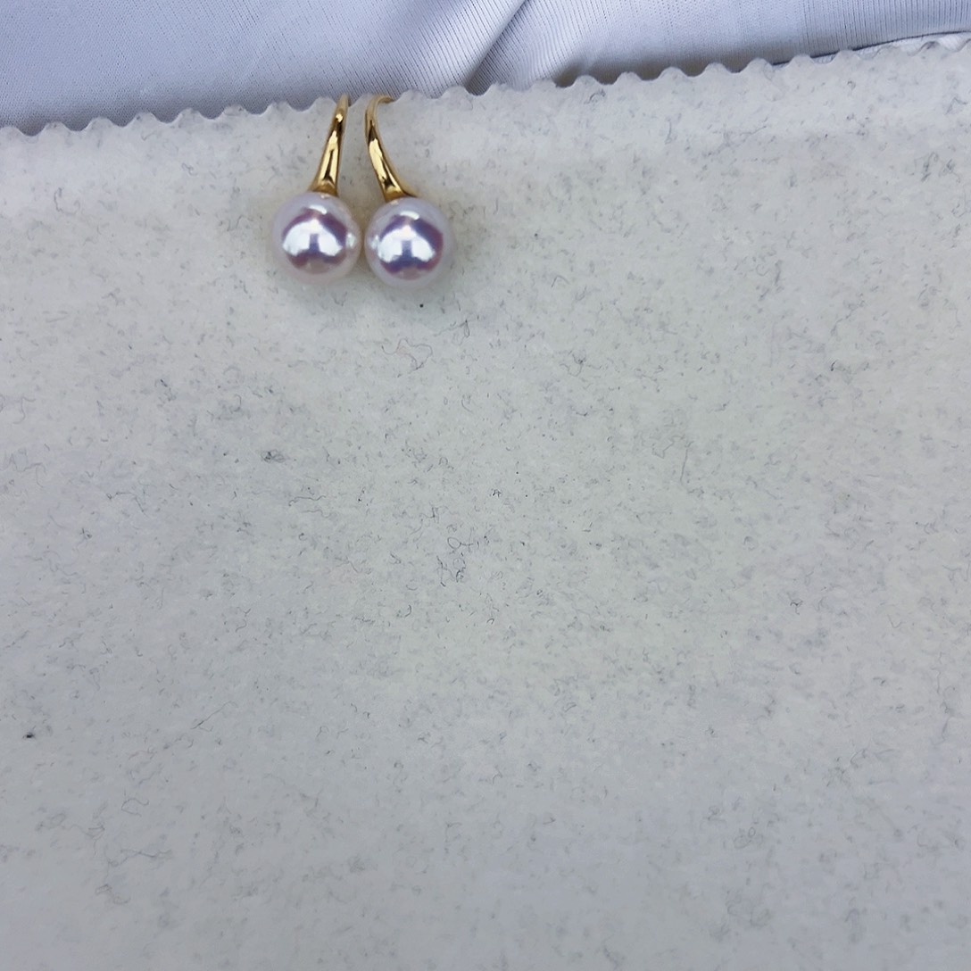 海水珍珠海水akoya高跟鞋耳勾8-8.5mm18K金镶嵌