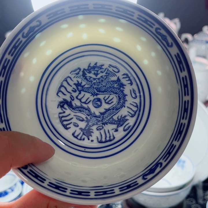 青花玲珑5寸饭碗龙纹