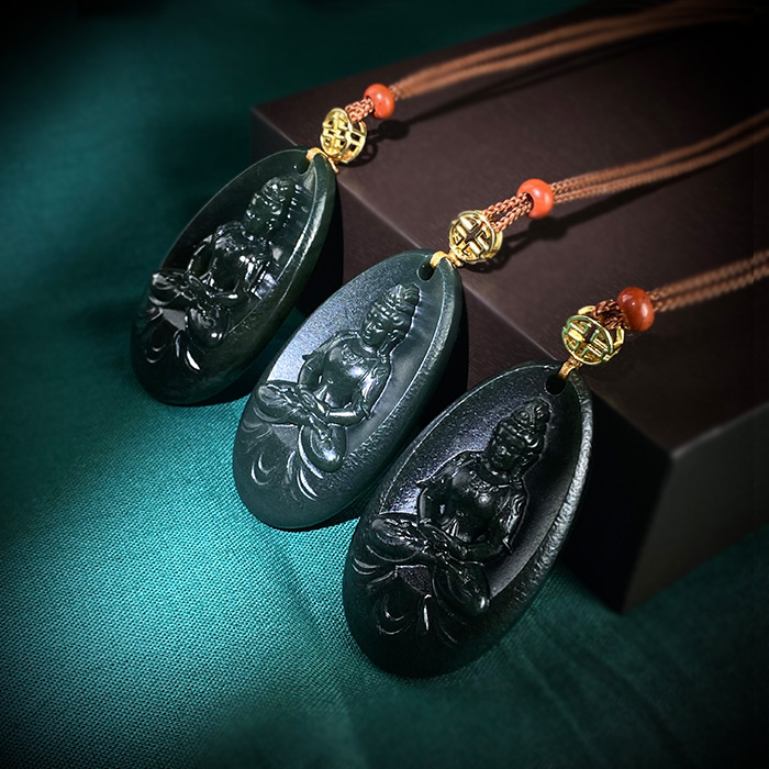 3888/（ZY888-26002）和田玉观音精雕吊坠/多样性发/一件