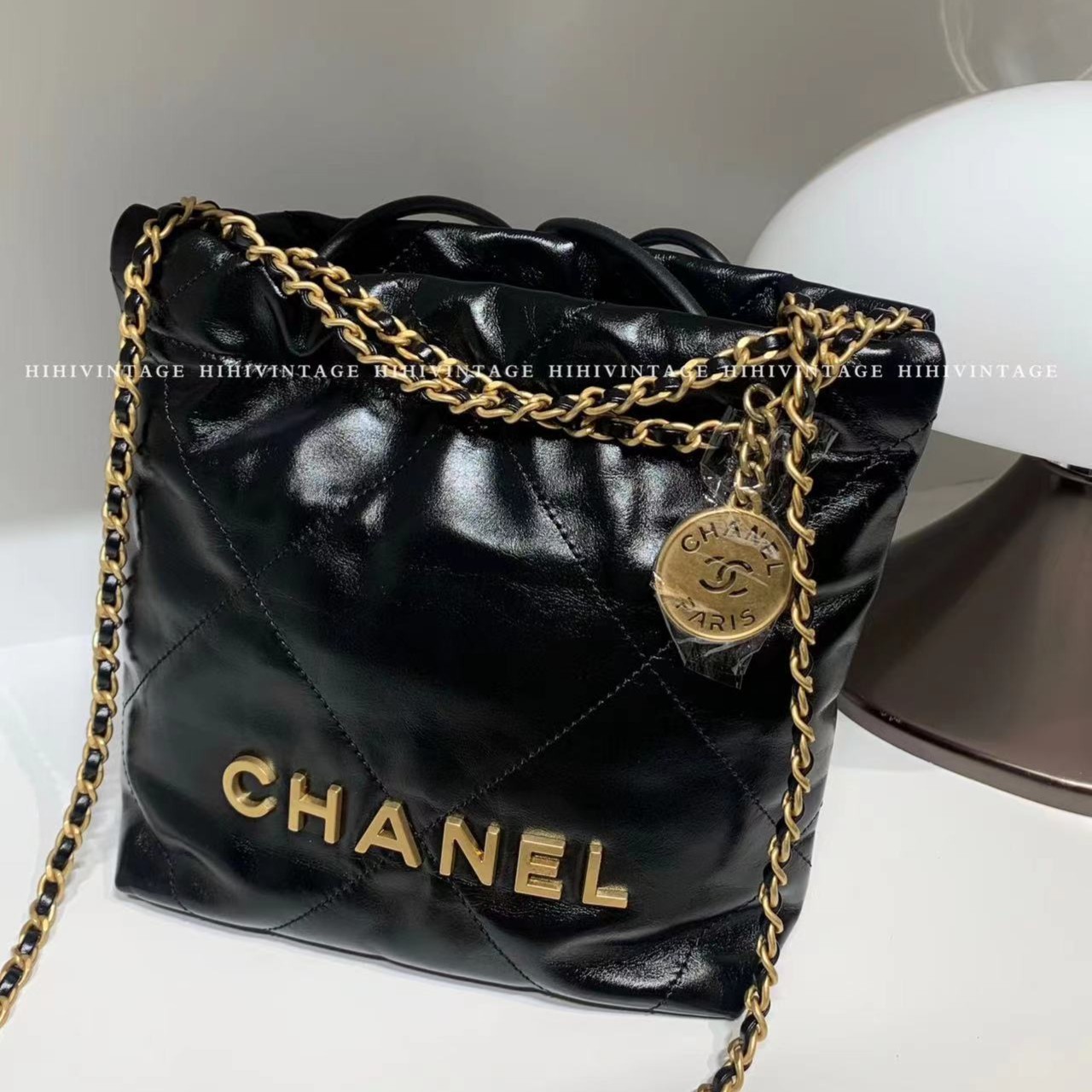 99新 Chanel/香奈儿 HIHI/23A 黑金牛皮22bag mini /11675382