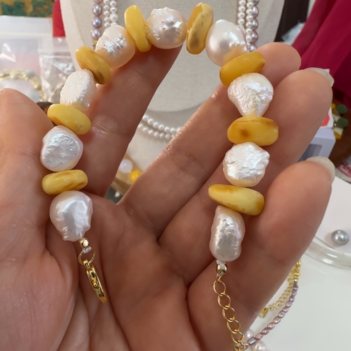 蜜蜡未镶嵌手链11.5蜜蜡饼子设计款和巴洛克有纹