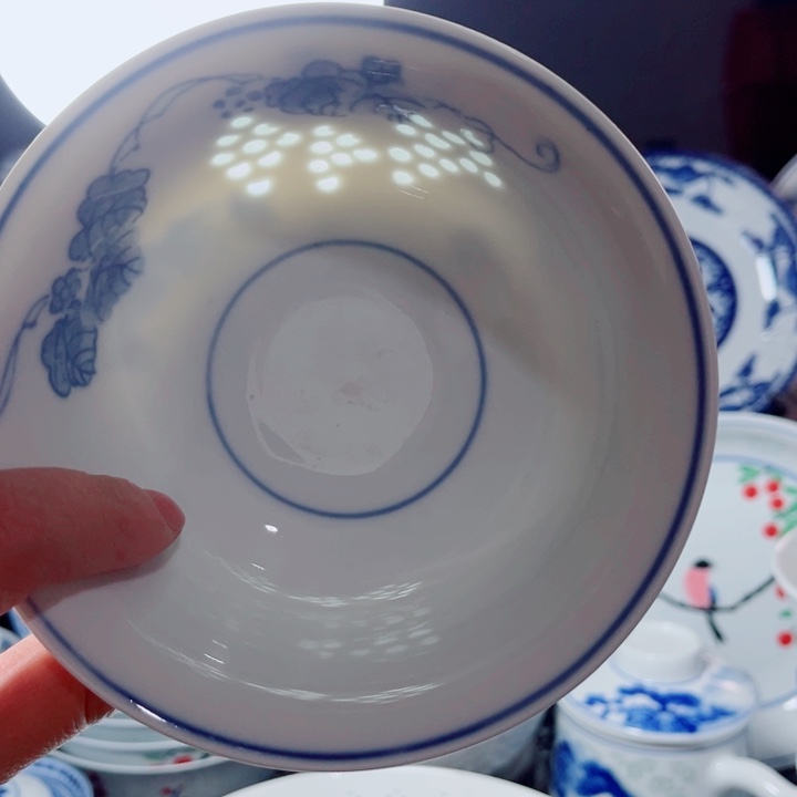 青花玲珑5寸饭碗葡萄