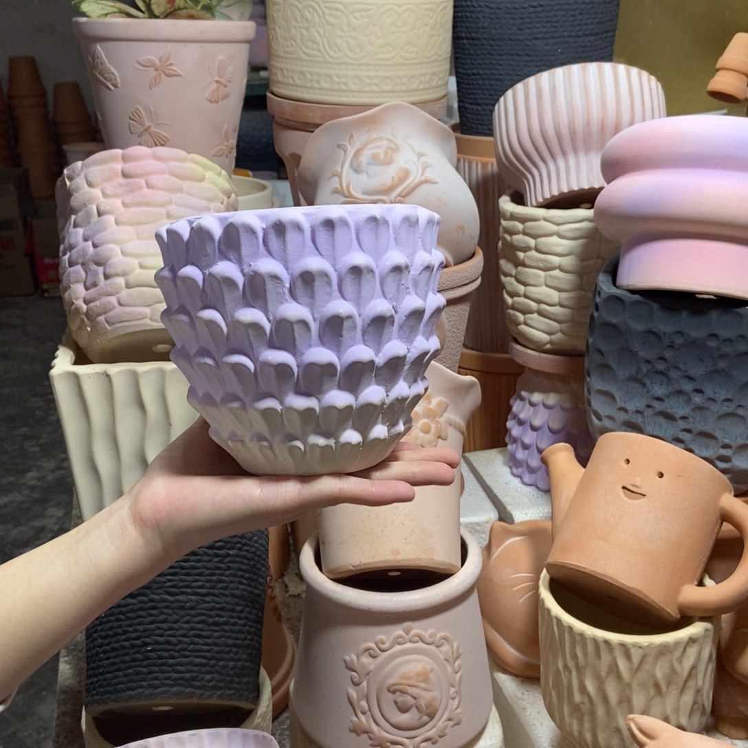 14×13紫色重花瓣 粗陶1个
