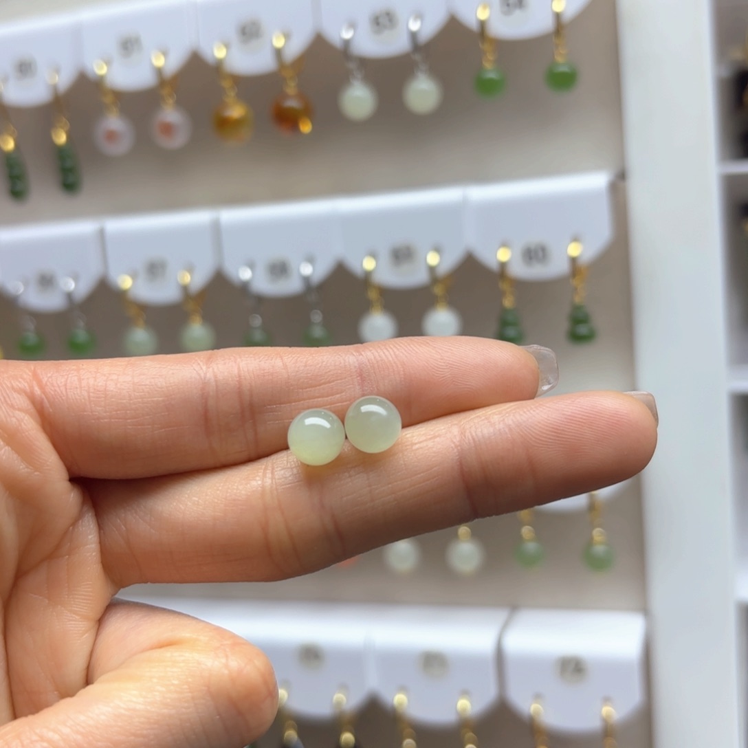 和田玉耳饰银S925镶嵌2