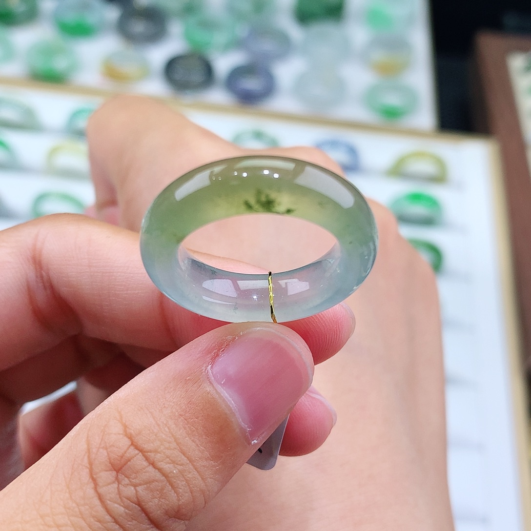 翡翠戒指未镶嵌15号冰润黄翡飘花