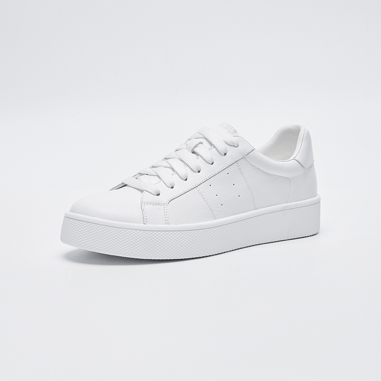 TXT【经典小白】小白鞋白色舒适厚底女士真皮简约平底低帮系带