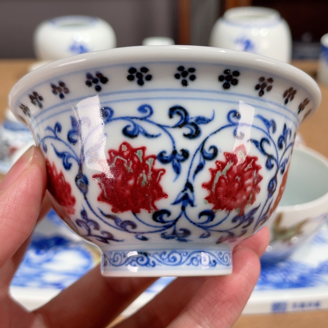 杯 经典王步花鸟 小桥窑 狮子内绘压手