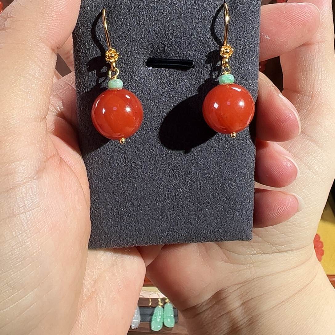 南红玛瑙耳饰银S925镶嵌