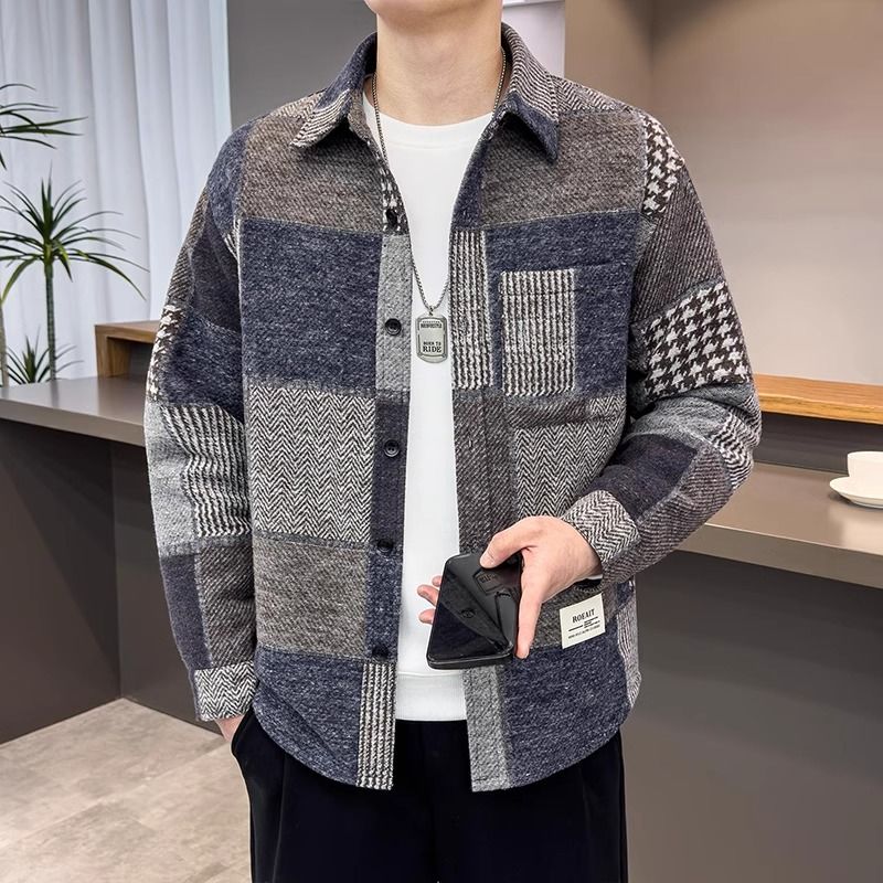 外套男春秋季新款潮流高级感宽松休闲翻领夹克男士小香风衬衫