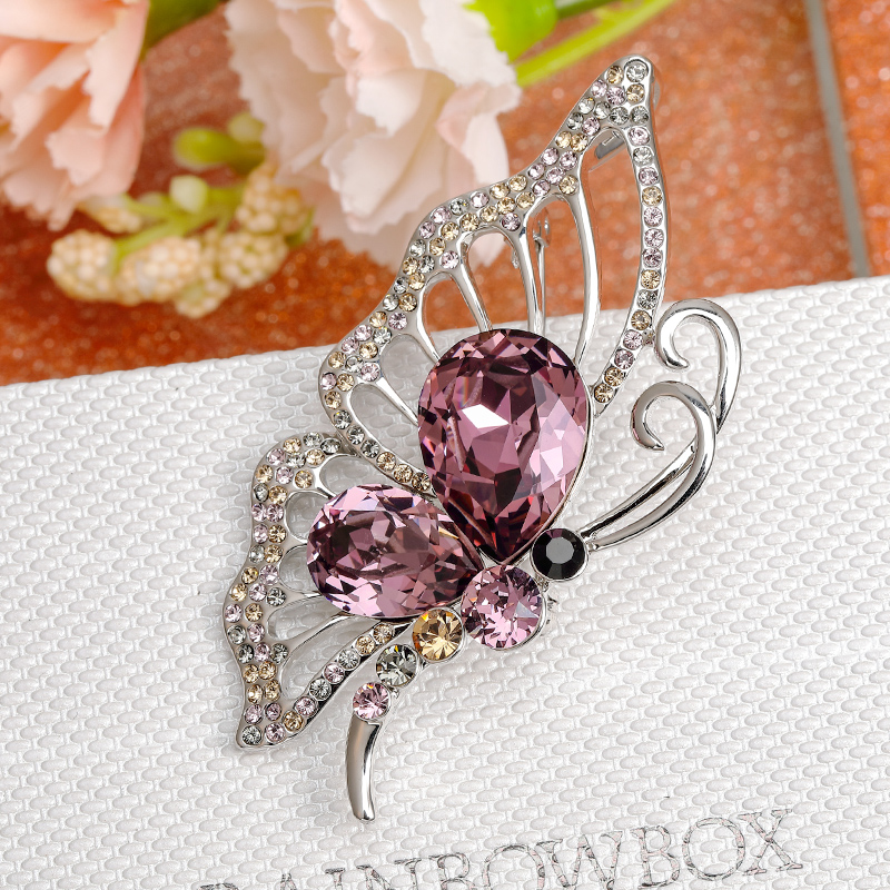 铜仿水晶胸针 高定施华水晶甜美风灵动半边蝴蝶精致胸针