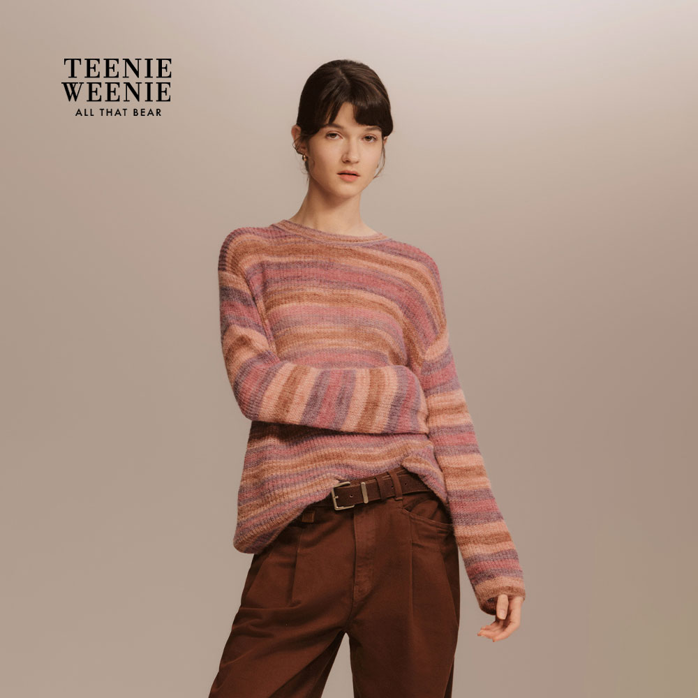 *TeenieWeenie小熊毛针织衫26春舒适圆领条纹套头毛衣TTKW2651CDA
