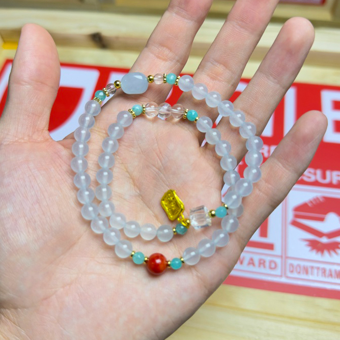 S1258海蓝宝水晶双圈设计款精美手串无礼盒