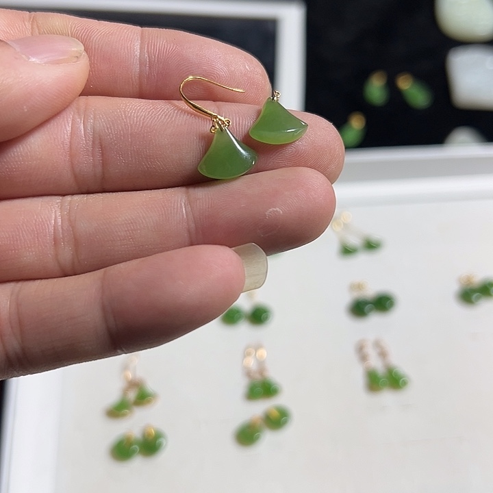 和田玉18K金镶嵌耳饰多样性发货拍一发一