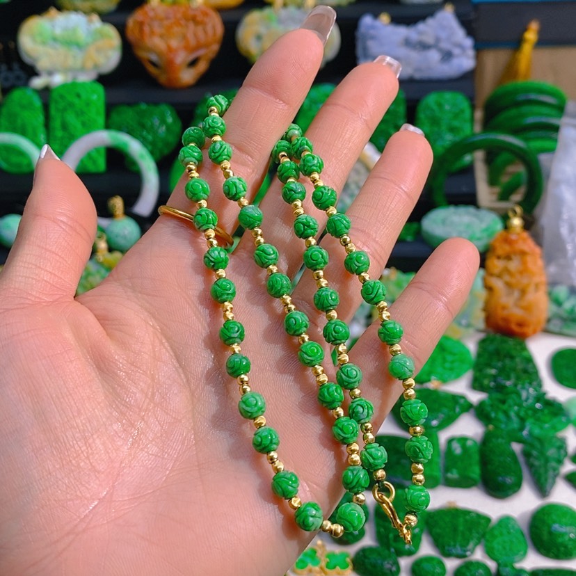 【闪购商品】翡翠颈饰未镶嵌阳绿单珠项链