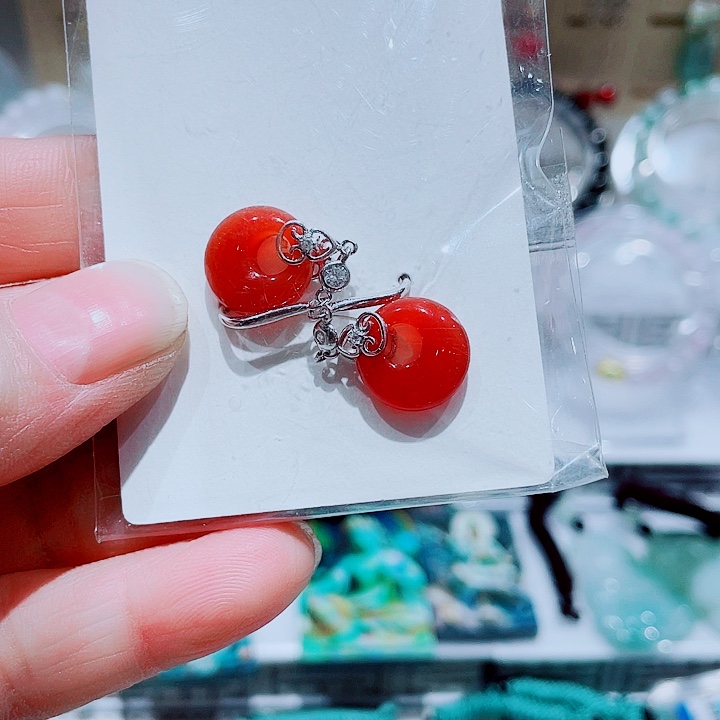 玛瑙/玉髓银S925镶嵌耳饰