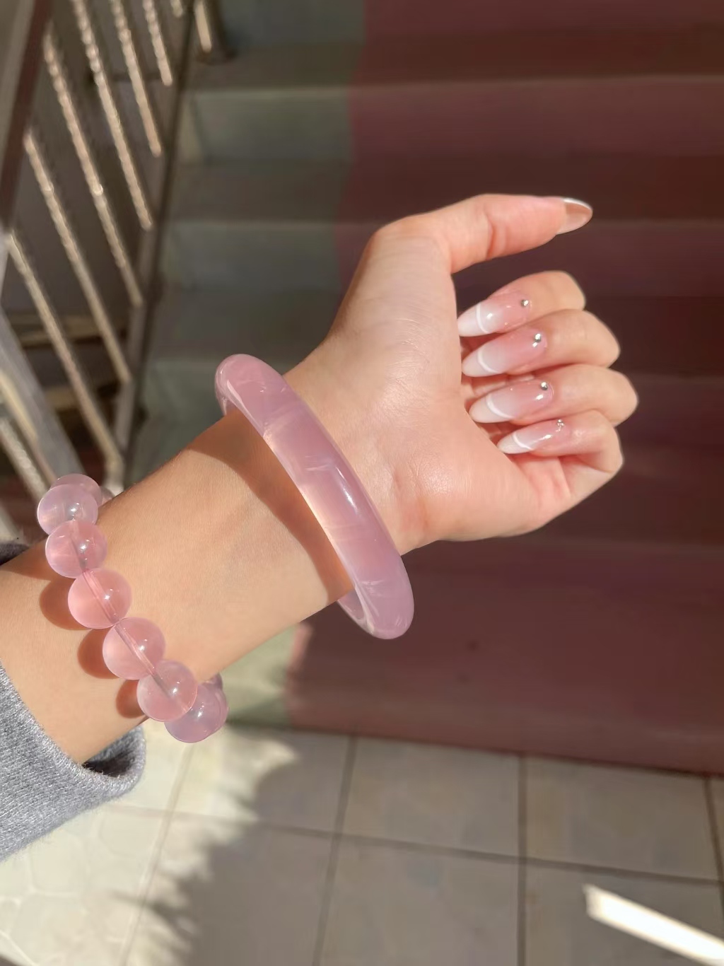 天然马粉紫手镯冰透感水晶手镯水晶招桃花旺（直播间下单）