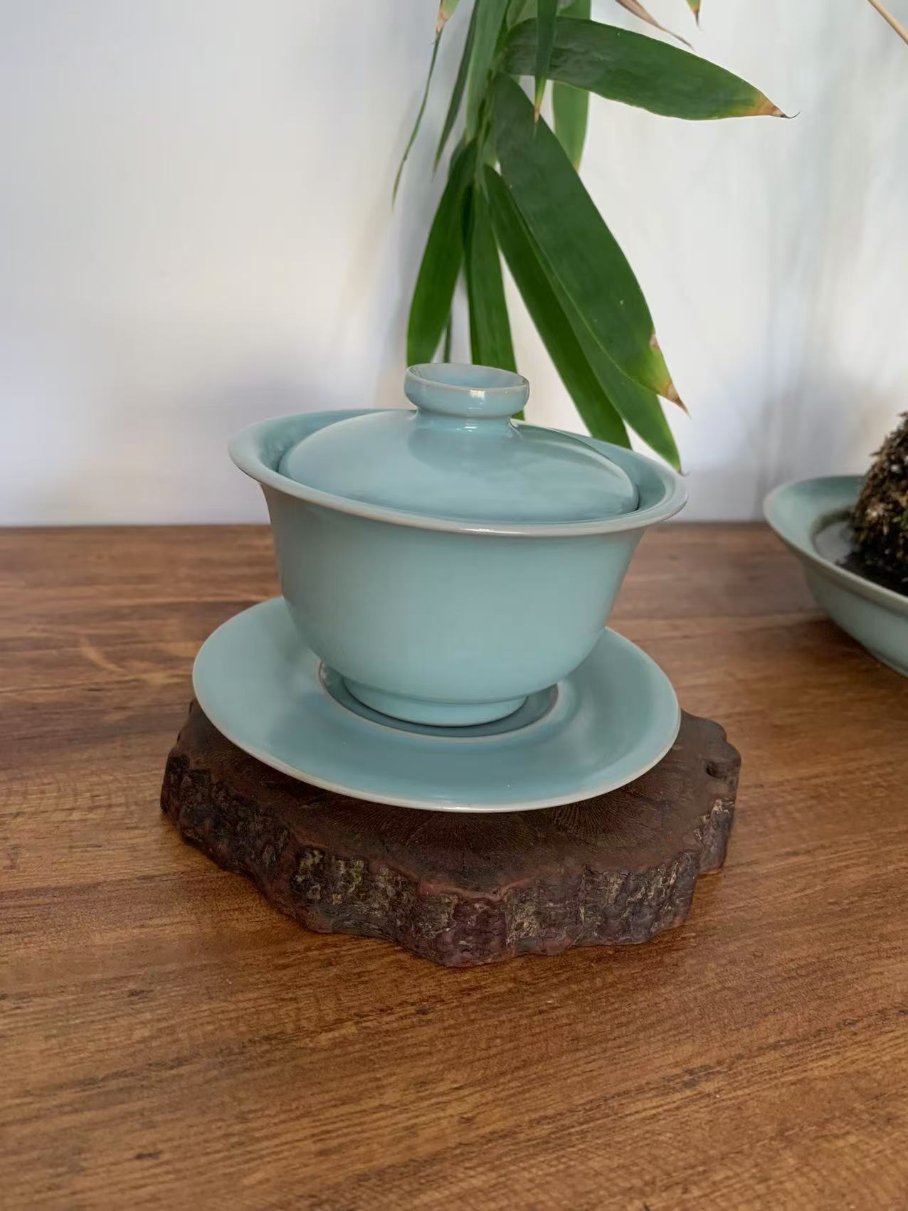 原产地汝官窑宋帅飞无纹不开片元宝三才盖碗