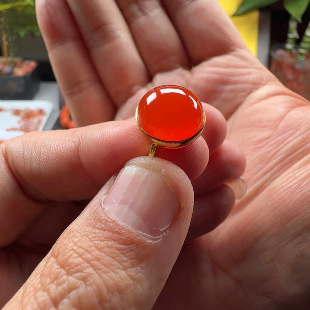 美***-南红玛瑙18K金镶嵌戒指