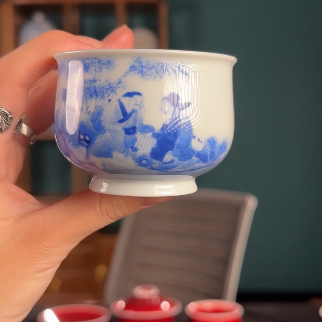 福利款竹林七贤青花杯