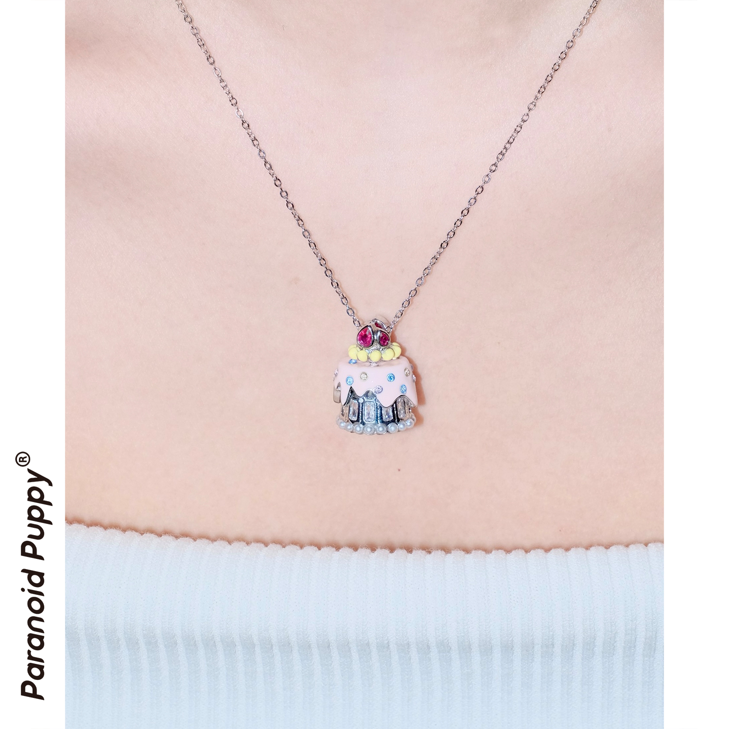 铜合金合成锆石项链 小众礼物cake 香甜蛋糕项链choker少女洛丽塔