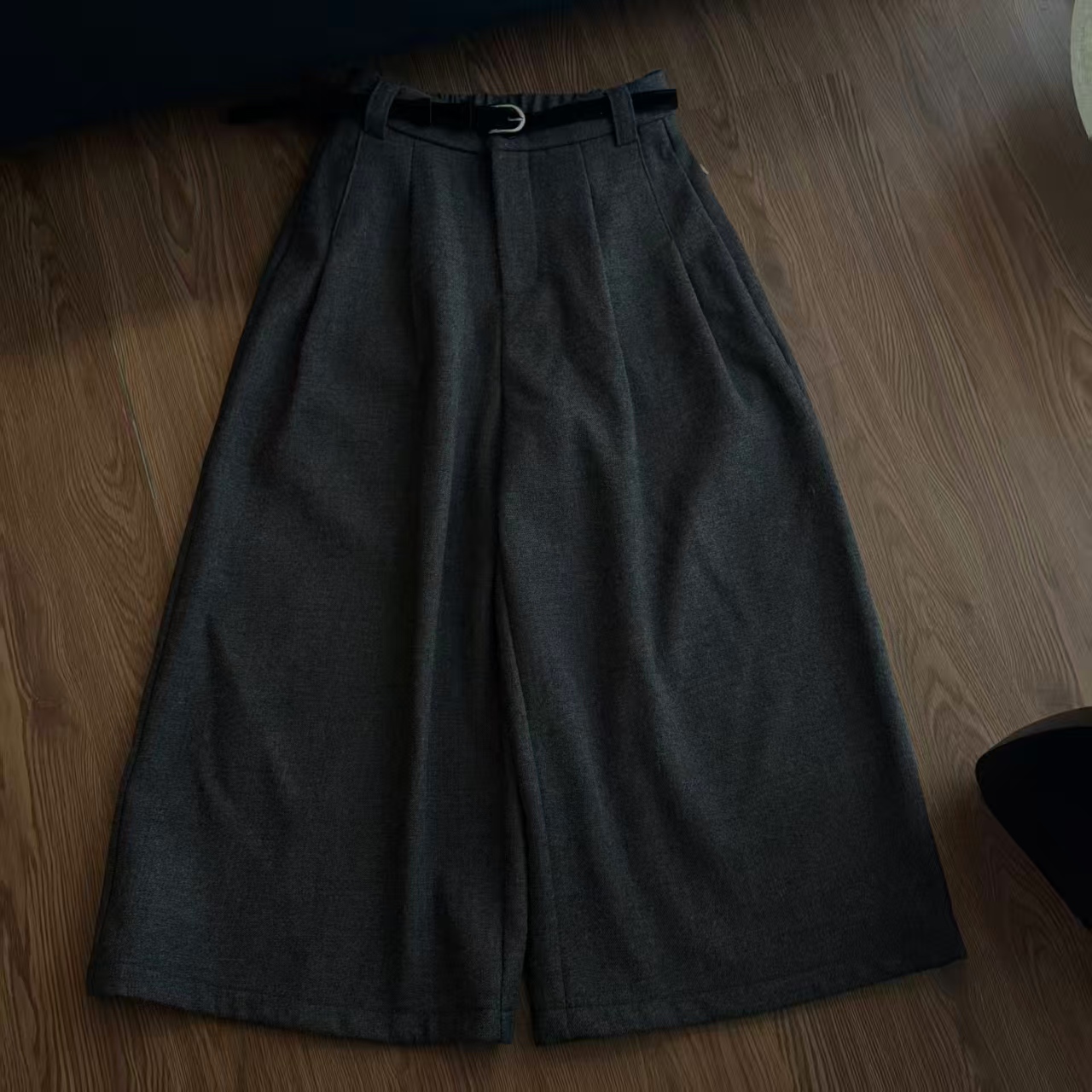 秋冬时尚毛呢休闲裤百搭宽松韩版八分裤气质显瘦加厚阔腿裤配腰带