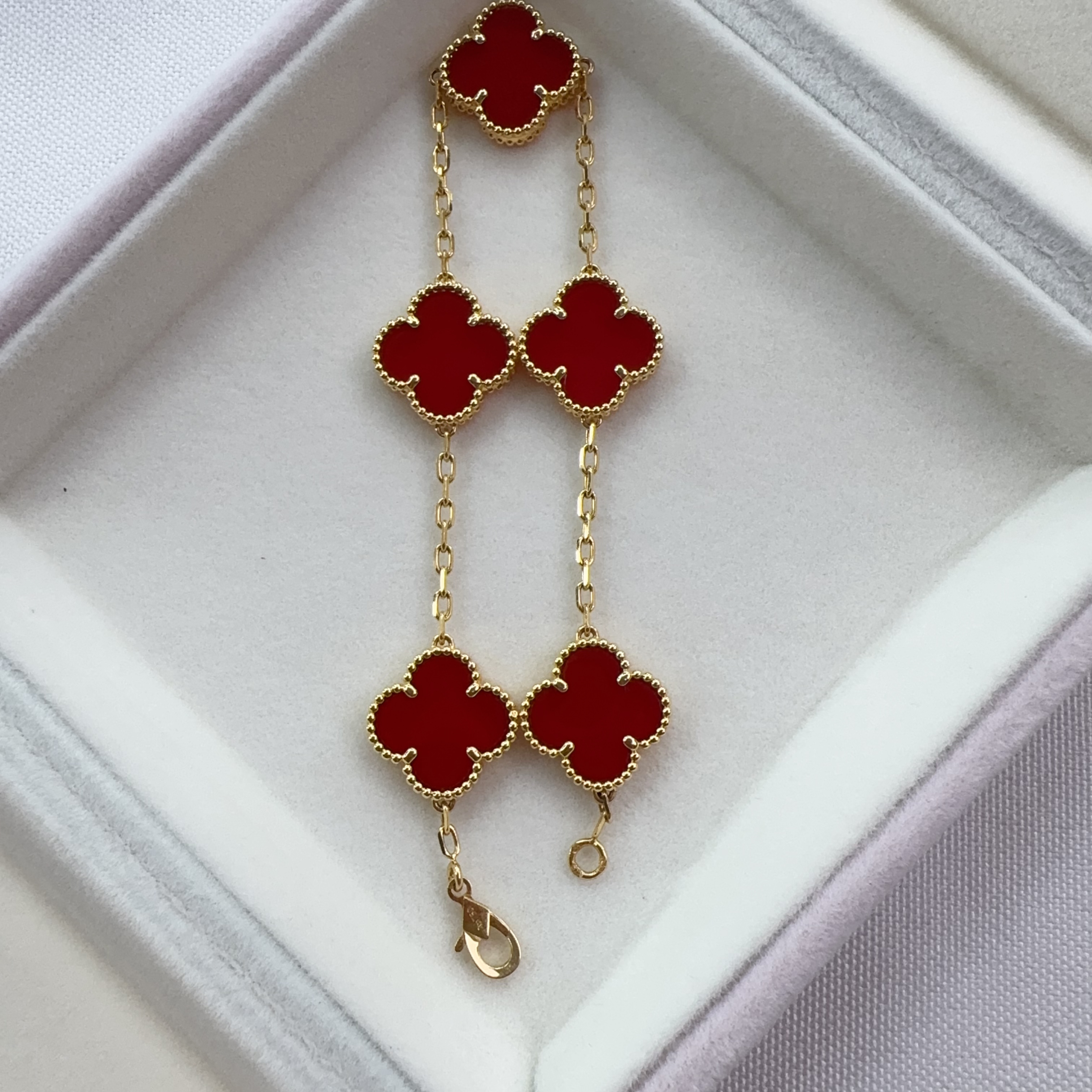 重金版五花18K金红玛瑙四叶草手链15mm时尚轻奢