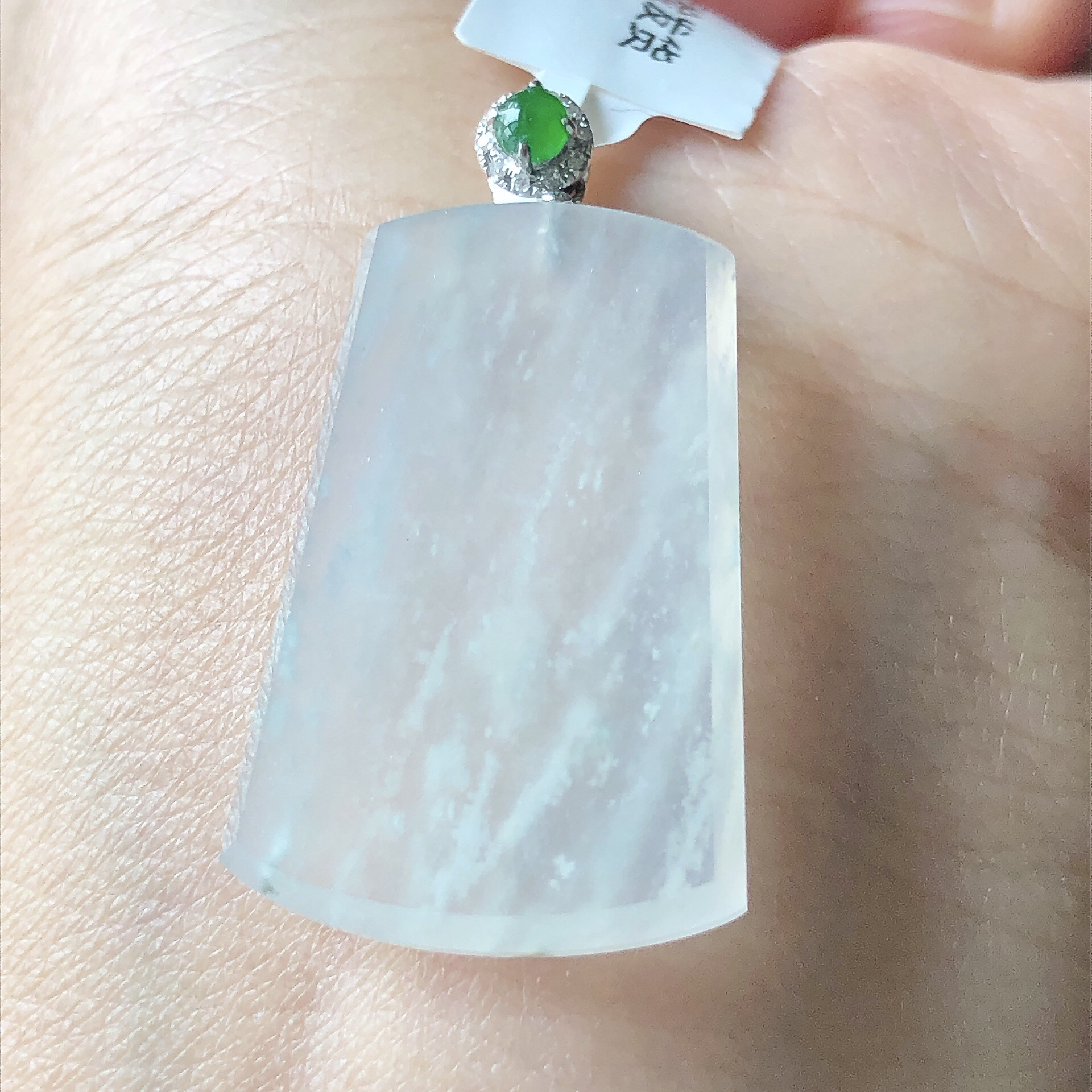 缅甸天然A货翡翠18k金镶嵌老坑冰种雪花无事牌吊坠裸石26.8/17.7/