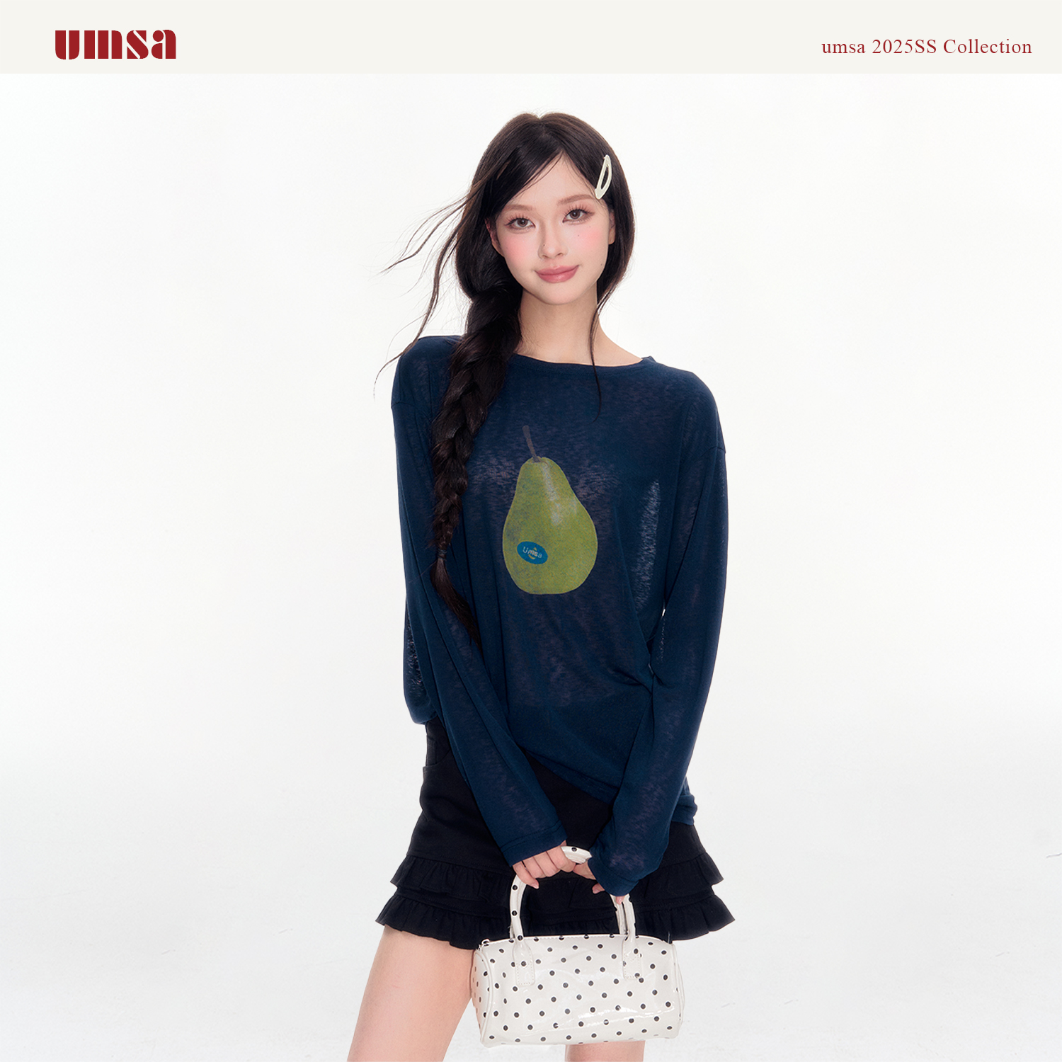 【达人专属】umsa海军蓝香梨印花针织罩衫